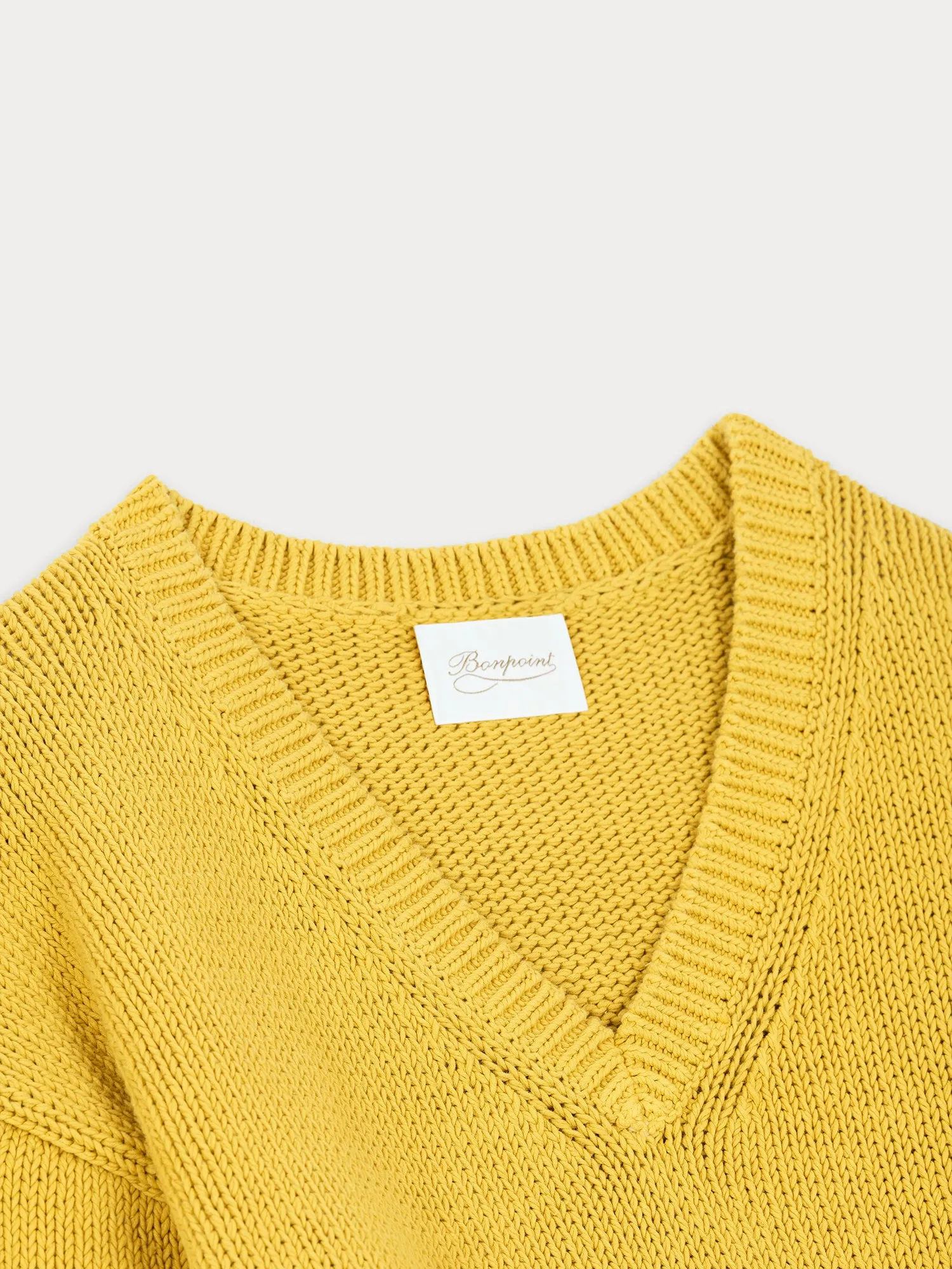 Pull en maille chunky col V en coton jaune sold by Bonpoint product image thumbnail 3