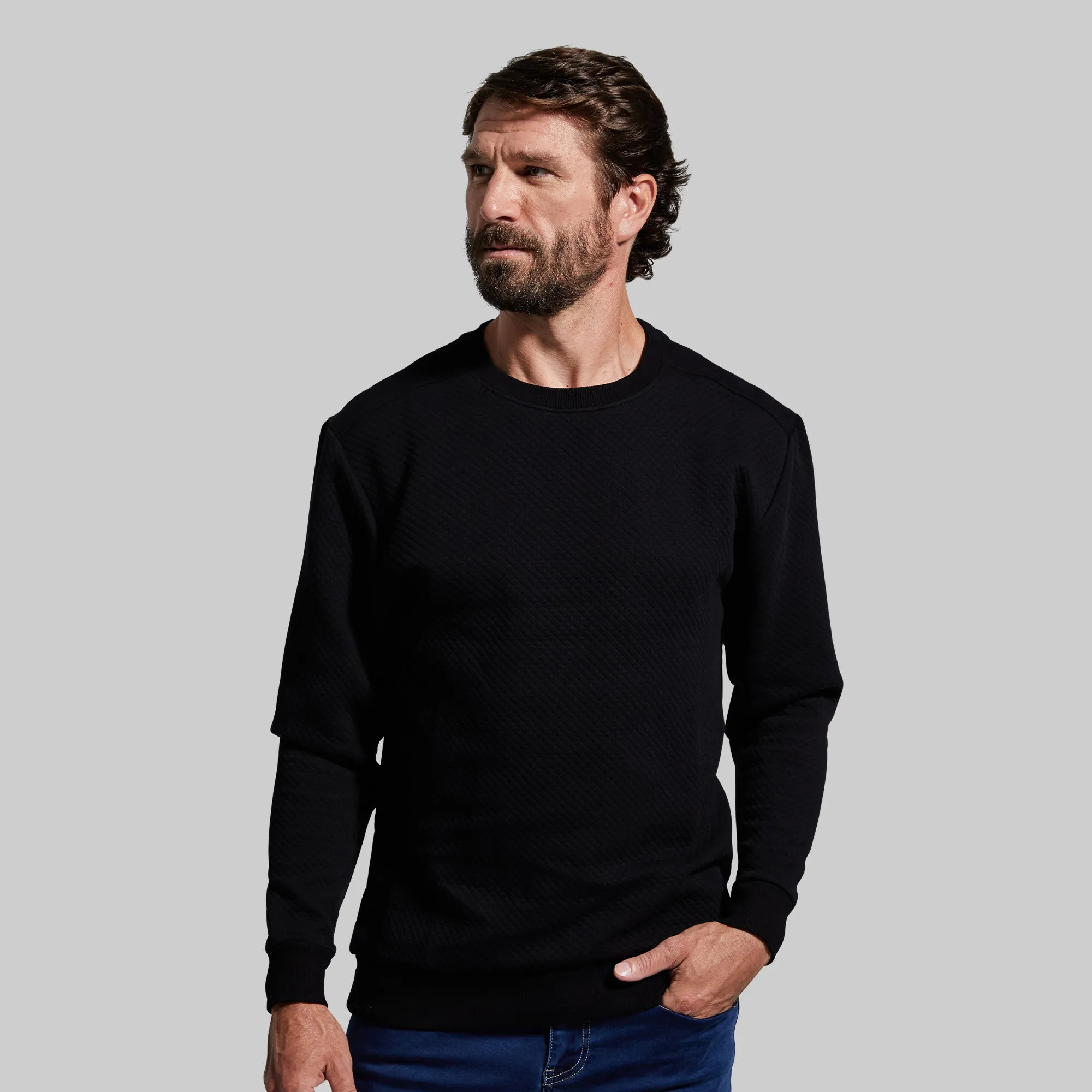 Men's Waffle Crewneck Pullover (Black) sold by Born Primitive