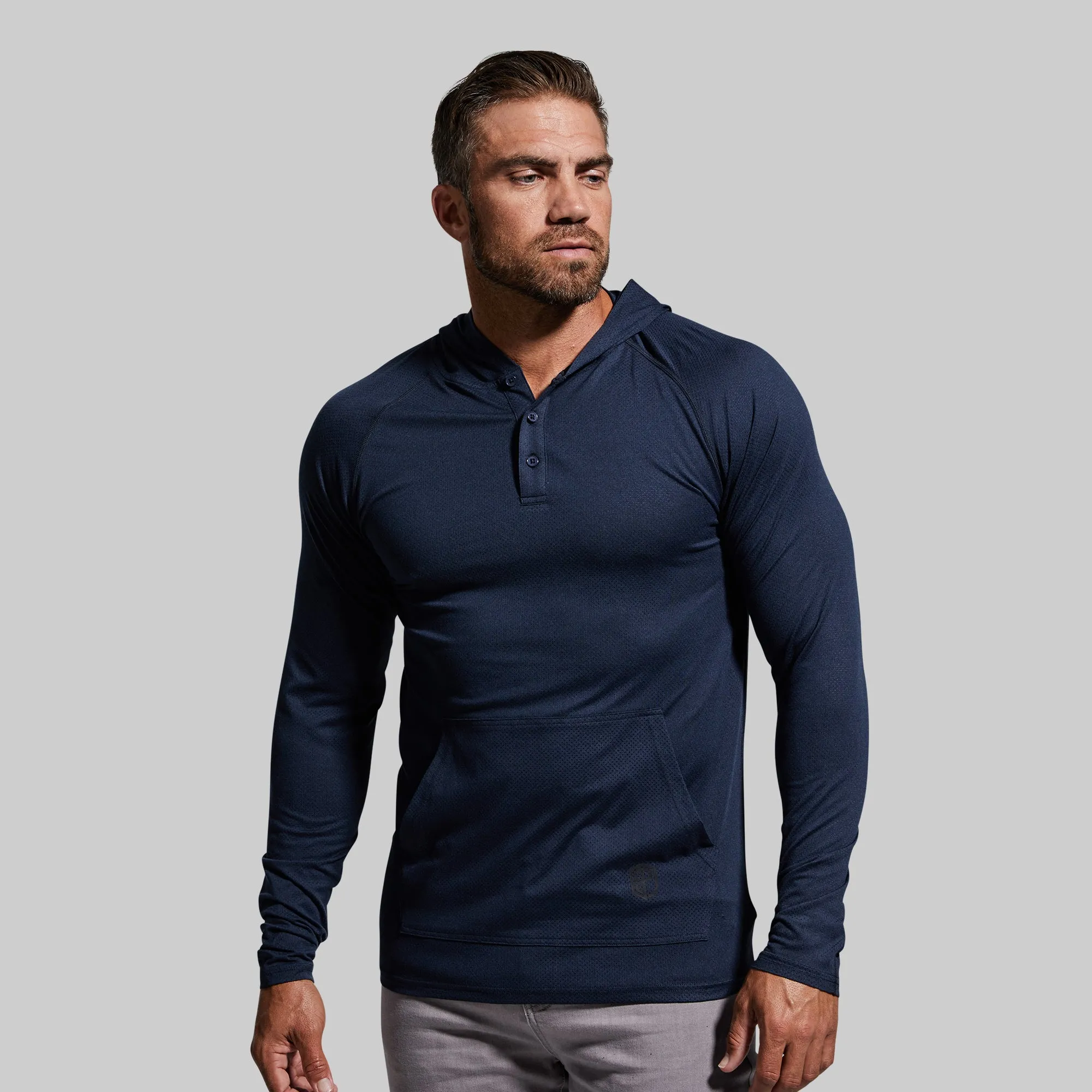 Heritage Henley Hoodie (Heather Navy) sold by Born Primitive