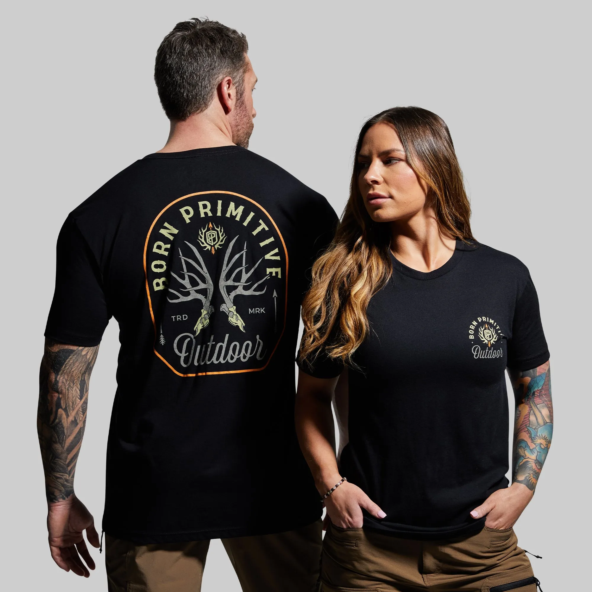 Outdoor Mule Deer Badge Tee (Black) sold by Born Primitive