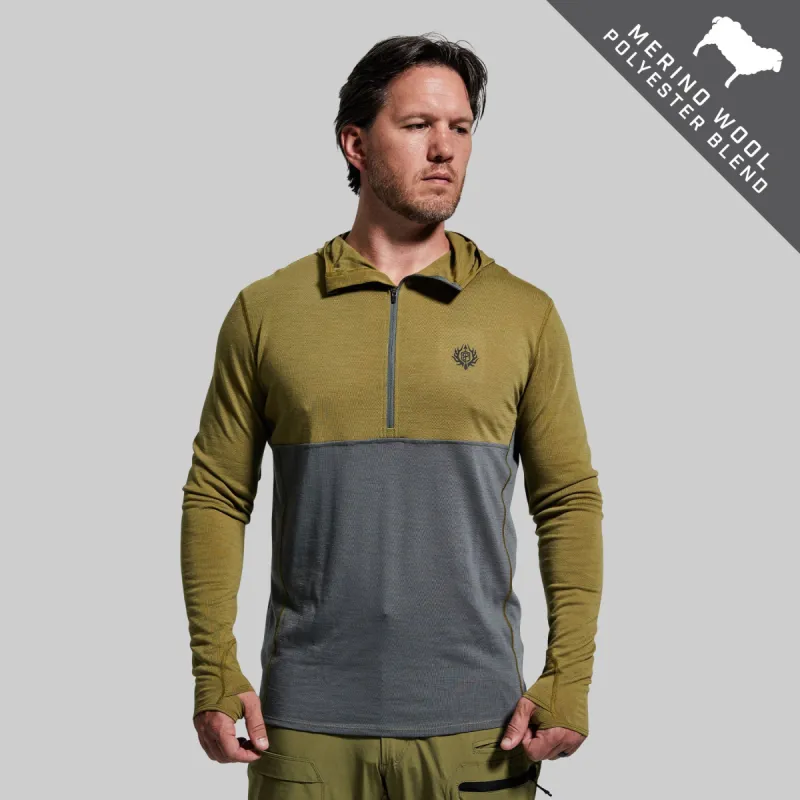 Men's Ridgeline Half Zip Hoodie (Deep Moss) sold by Born Primitive