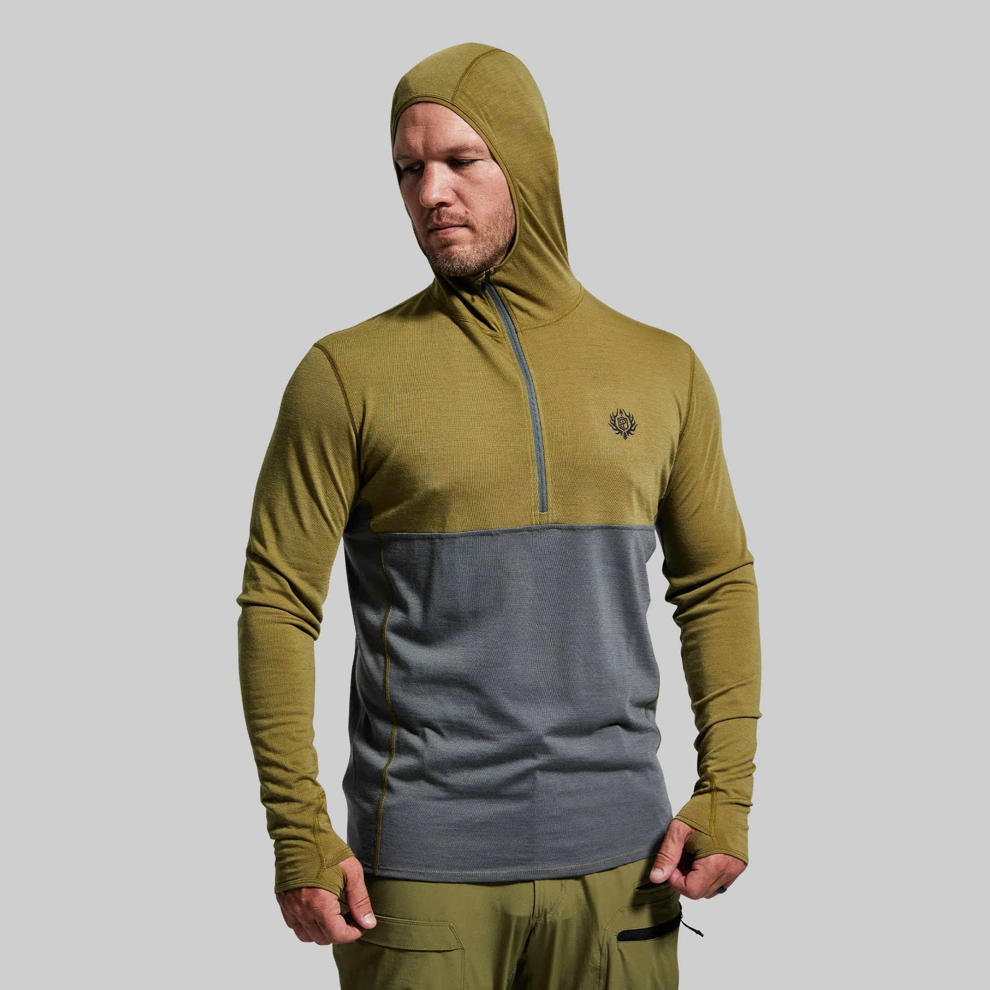 Men's Ridgeline Half Zip Hoodie (Deep Moss) sold by Born Primitive product image thumbnail 3