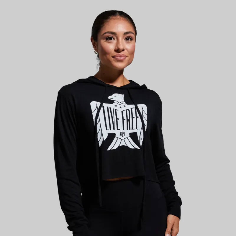 Live Free Cropped T-Shirt Hoodie (Black) sold by Born Primitive
