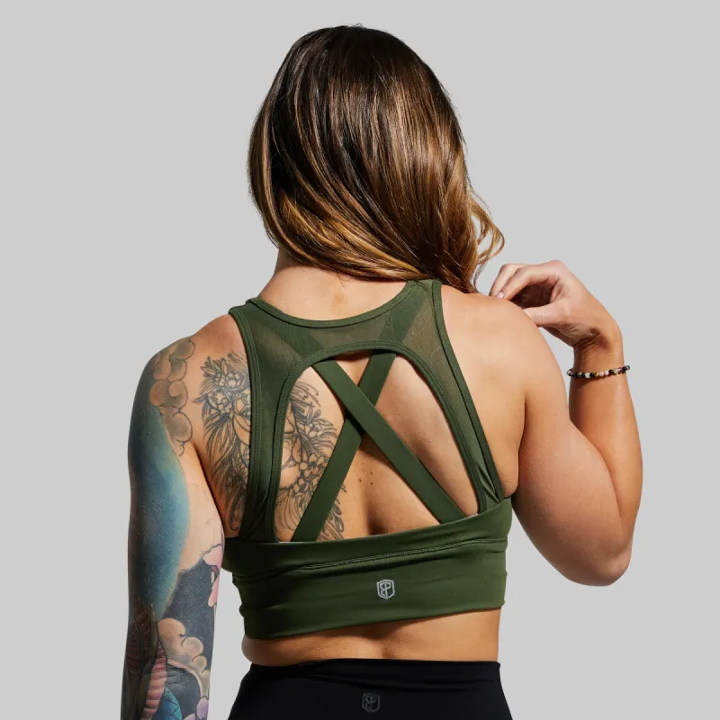 X-Factor Sports Bra (Tactical Green) sold by Born Primitive