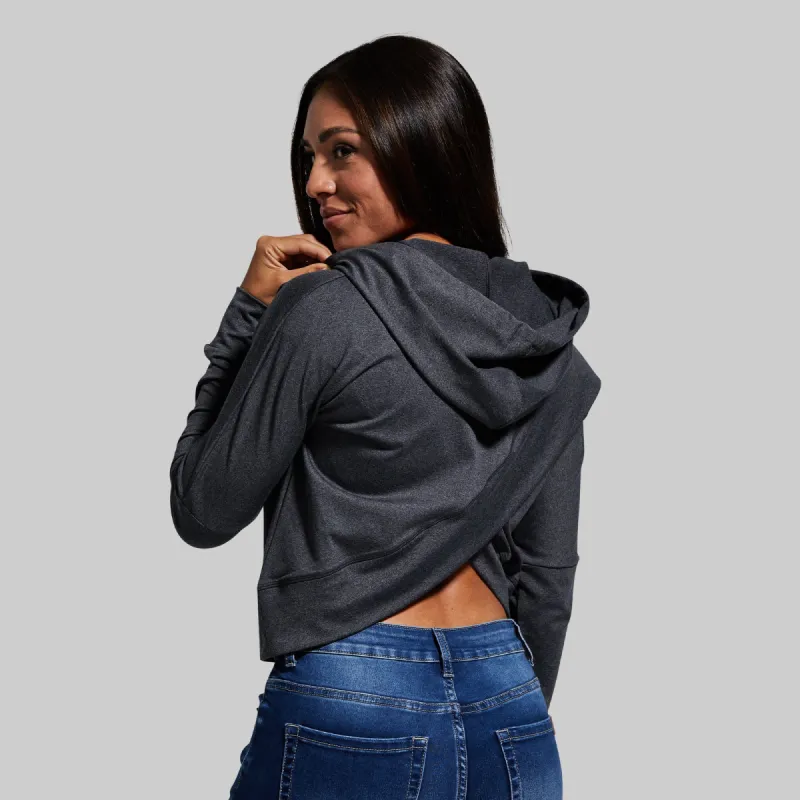 Criss Cross Crop Hoodie (Dark Heather Grey) sold by Born Primitive