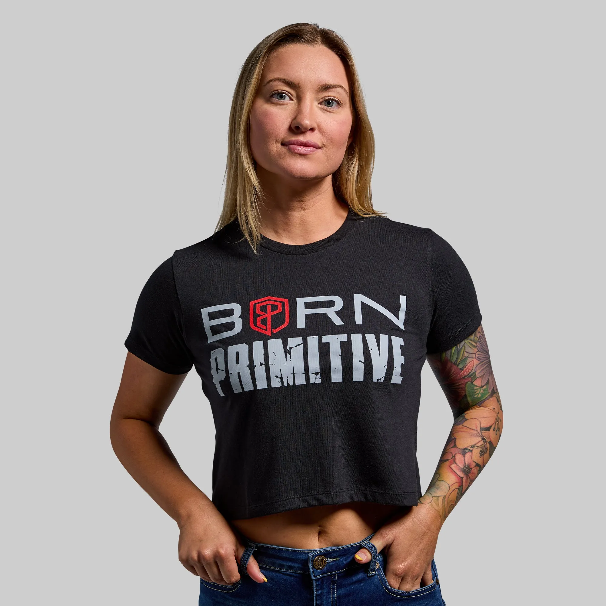 Brand Crop Tee (Thin Red Line) sold by Born Primitive