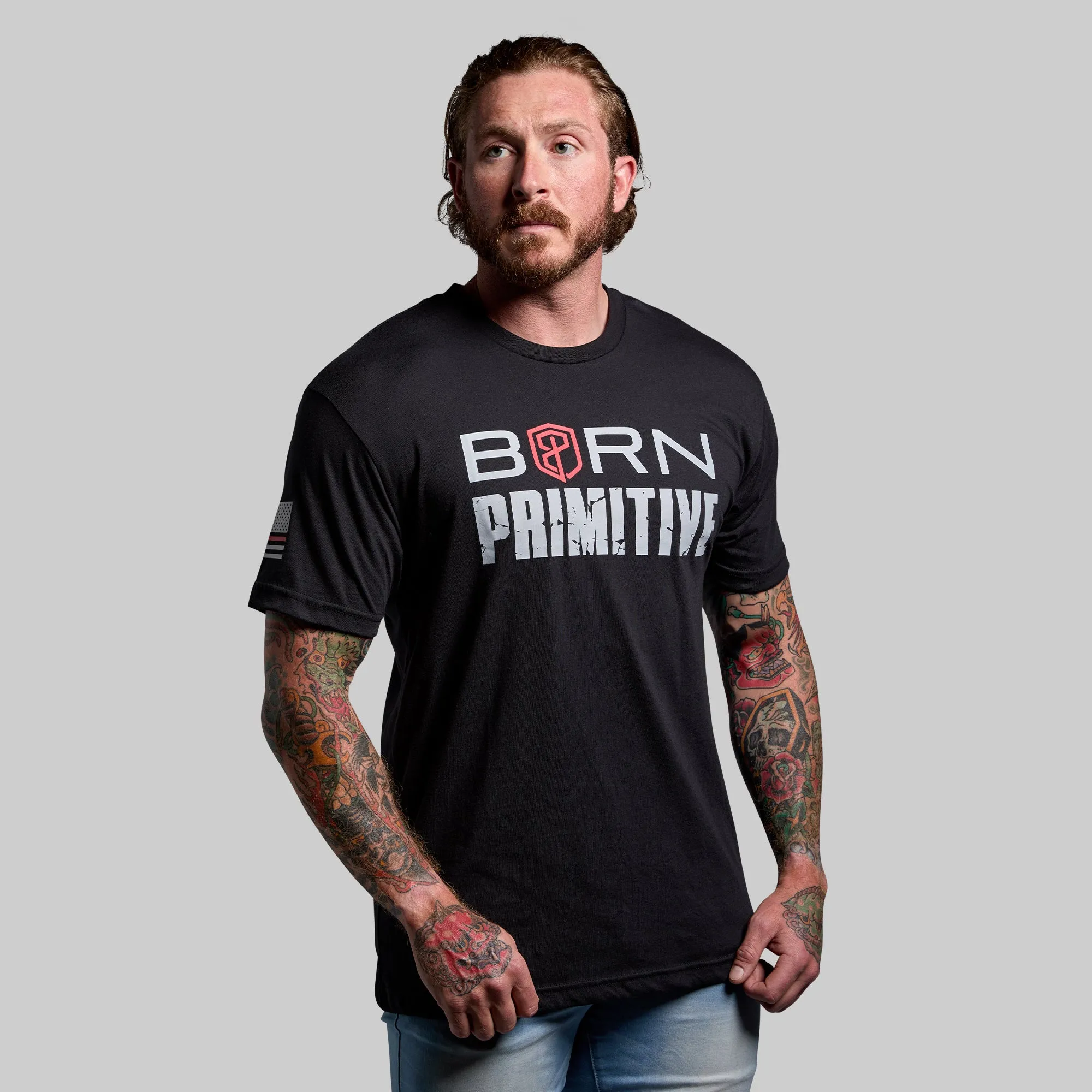 Brand Tee (Thin Red Line) sold by Born Primitive