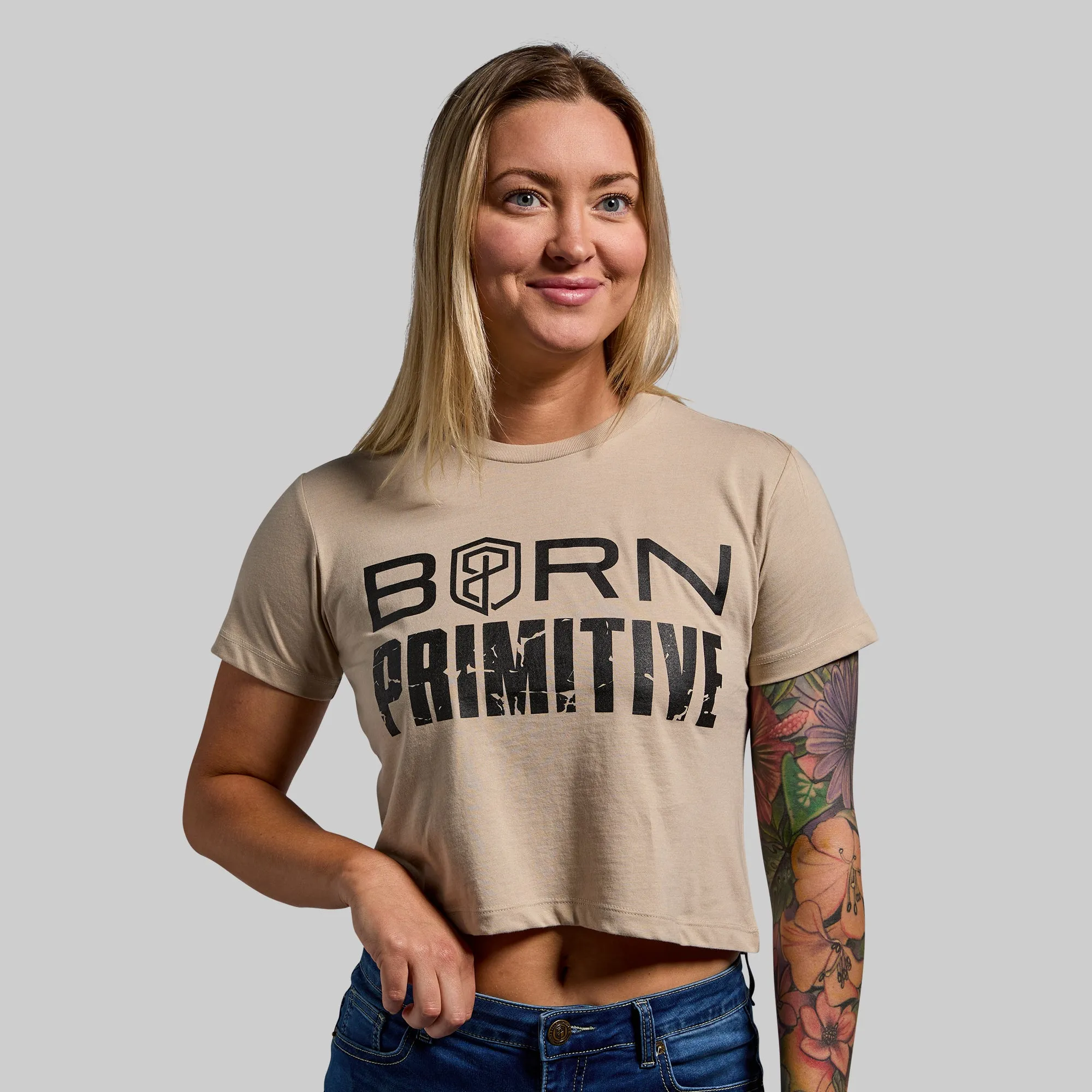 Brand Crop Tee (Tan) sold by Born Primitive