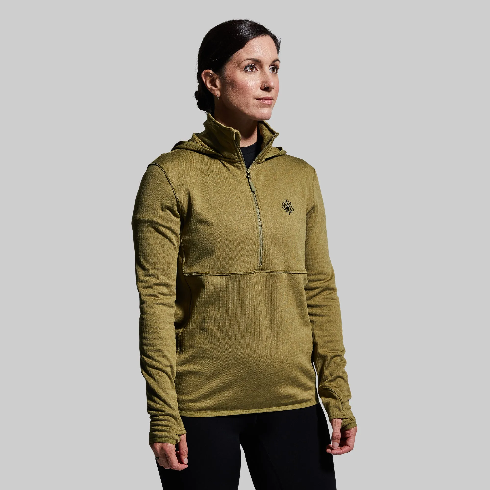 Women's Quiver Half Zip Hoodie (Deep Moss) sold by Born Primitive
