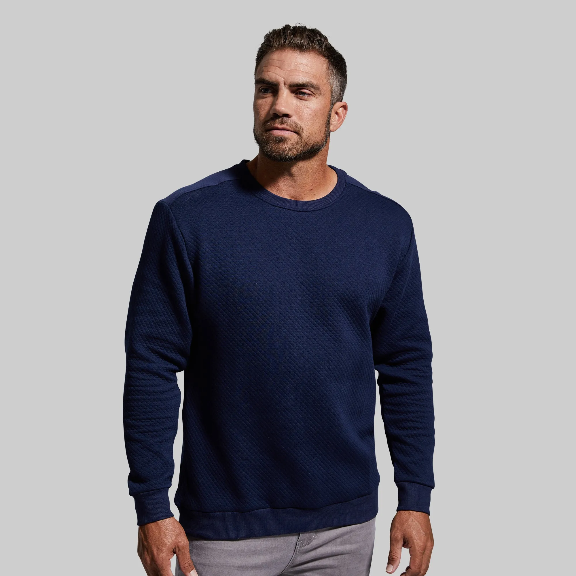 Men's Waffle Crewneck Pullover (Dark Navy) sold by Born Primitive
