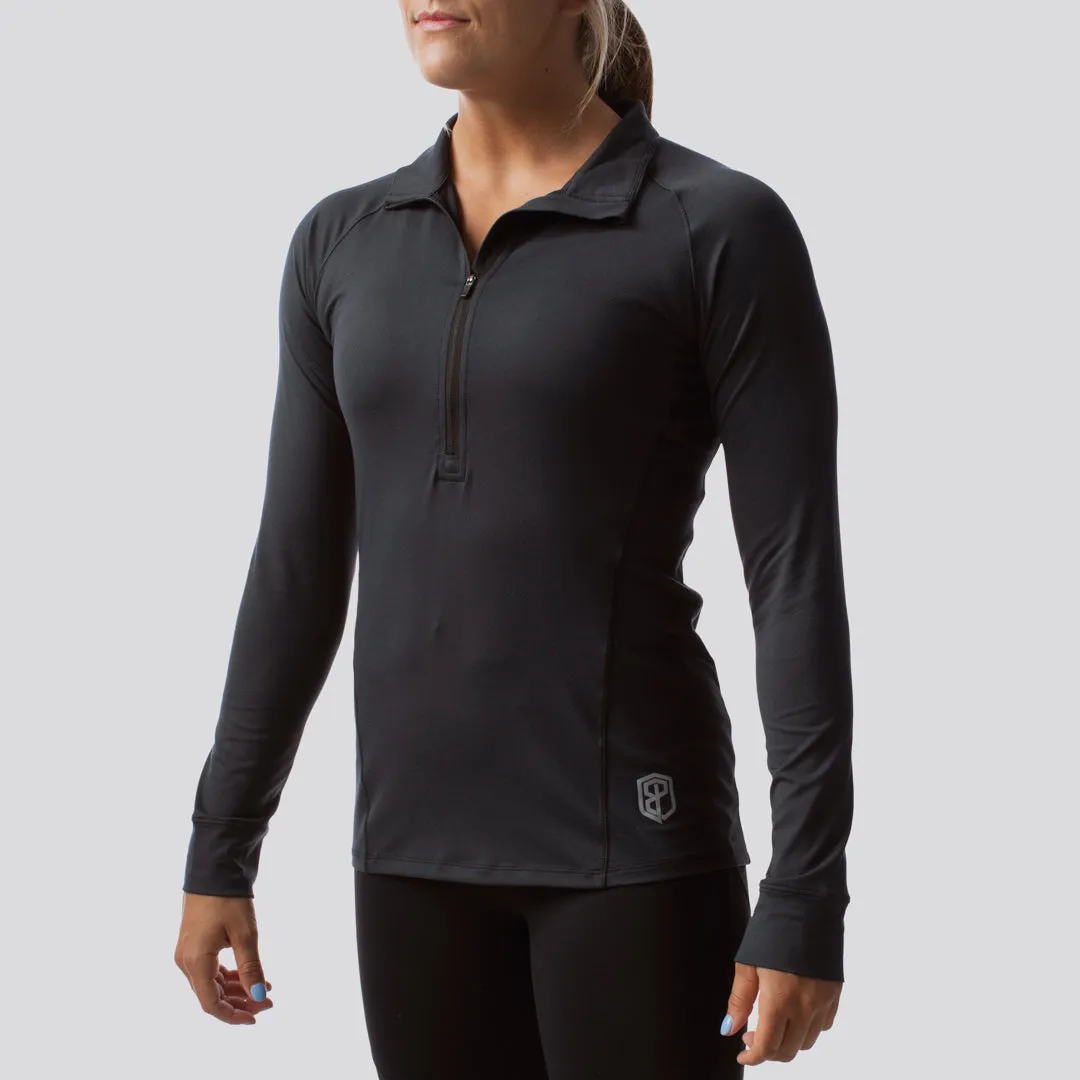 Women's Zip Neck Athleisure Long Sleeve (Black) sold by Born Primitive