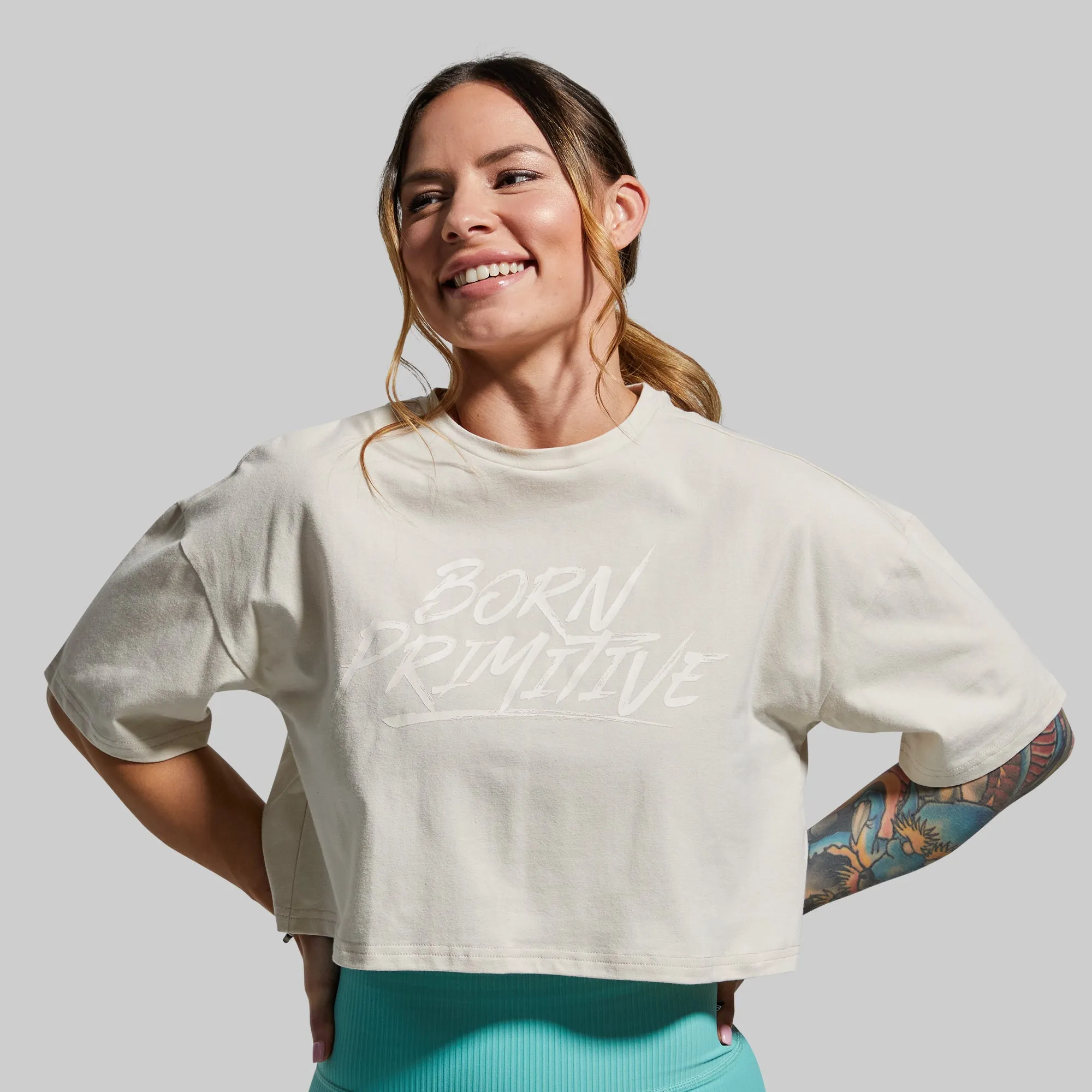 Training Crop Tee 2.0 (Oatmeal) sold by Born Primitive product image thumbnail 3