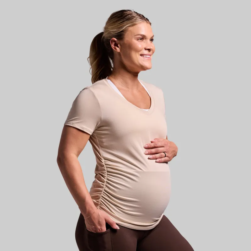 Maternity Athleisure Short Sleeve V-Neck (Oatmeal) sold by Born Primitive