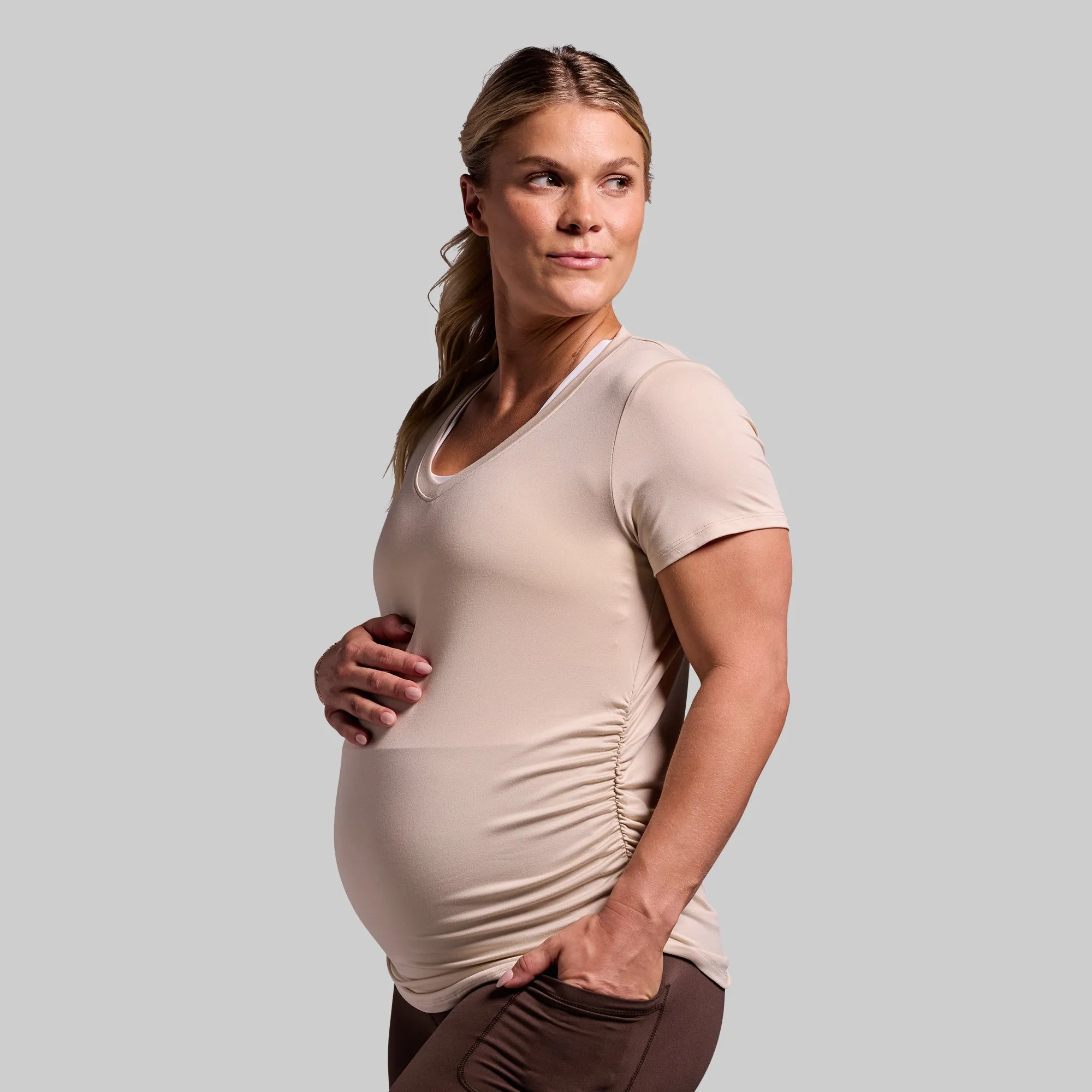 Maternity Athleisure Short Sleeve V-Neck (Oatmeal) sold by Born Primitive product image thumbnail 4
