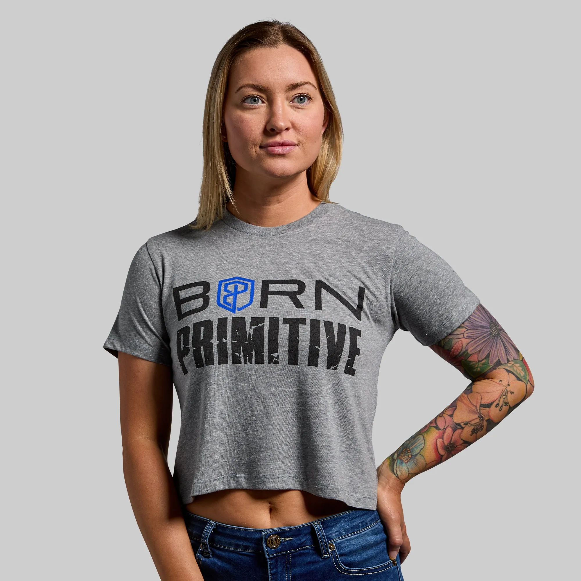 Brand Crop Tee (Thin Blue Line) sold by Born Primitive