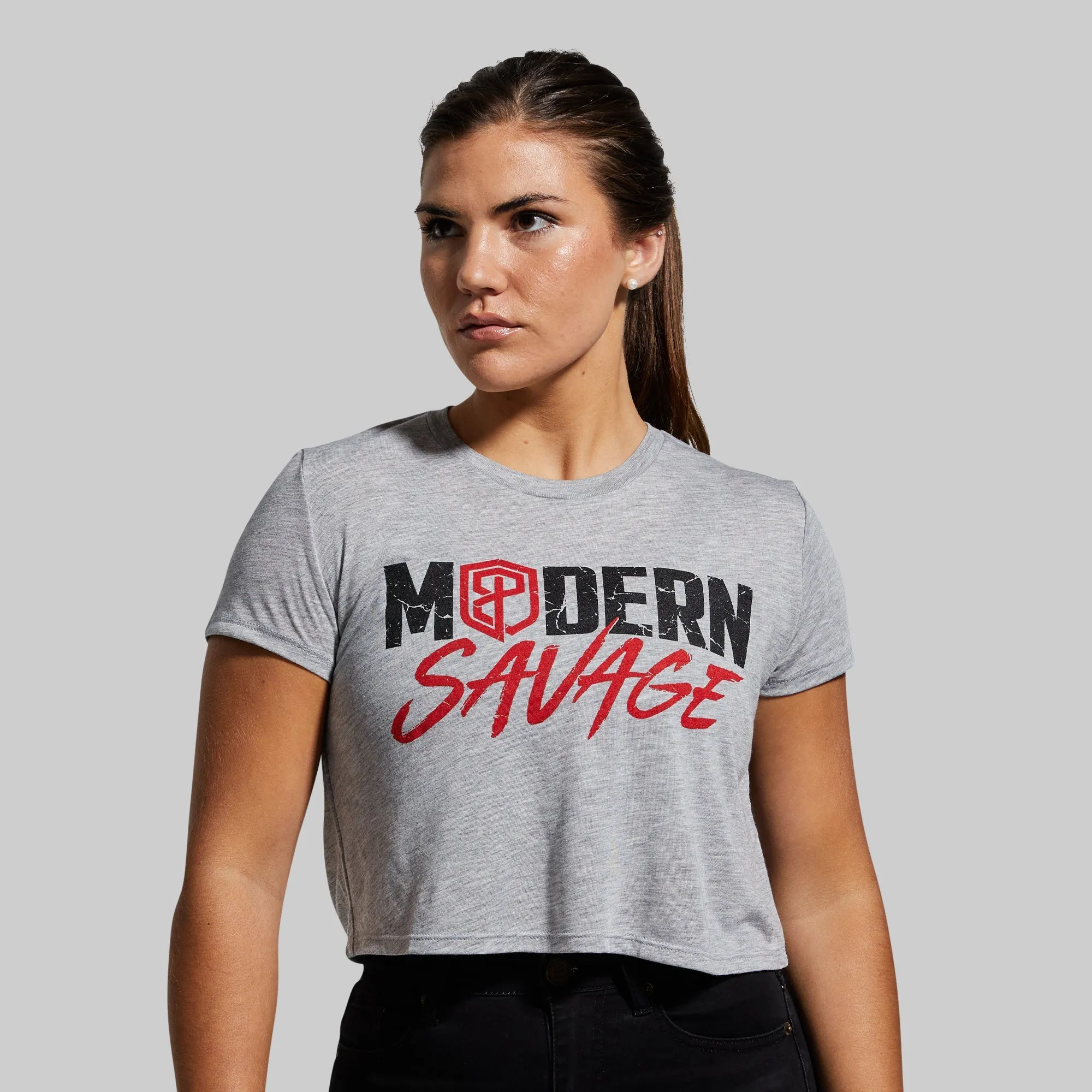 Modern Savage Crop Tee (Heather Grey) sold by Born Primitive product image thumbnail 2
