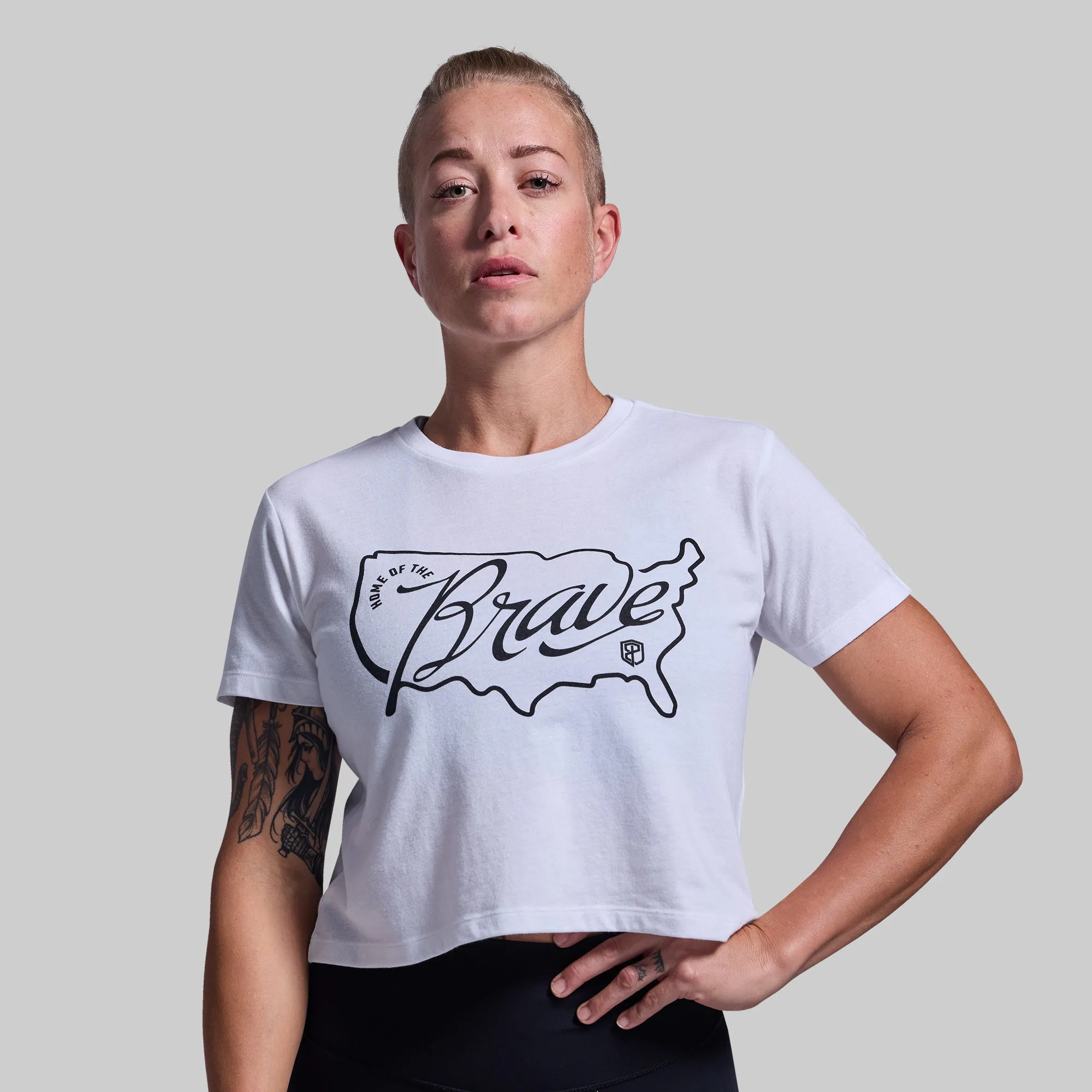 Home of the Brave Crop Tee (White) sold by Born Primitive