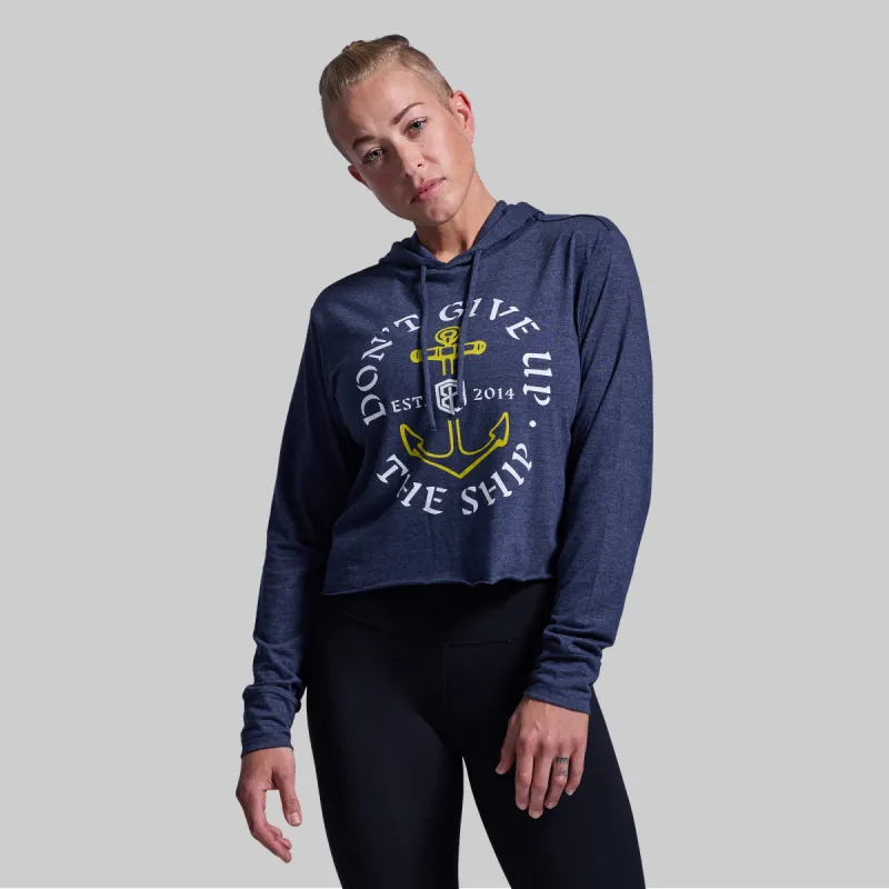 Don't Give Up The Ship Cropped Tee Hoodie (Heather Navy) sold by Born Primitive