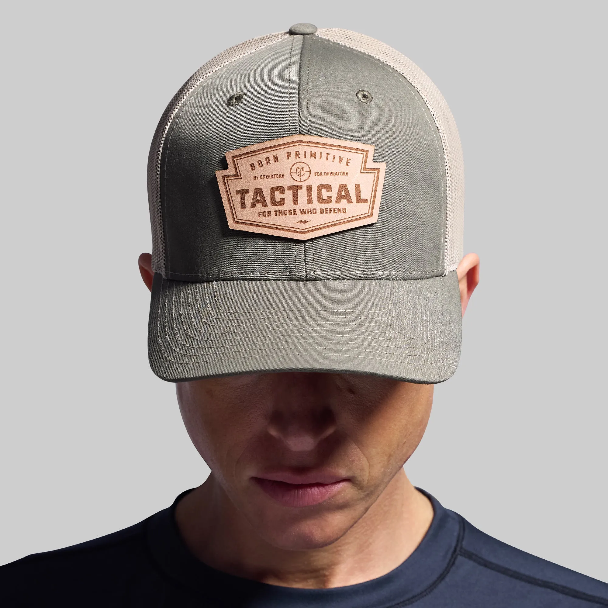 Tactical Light Leather Patch Trucker Hat (OD Green) sold by Born Primitive product image thumbnail 3