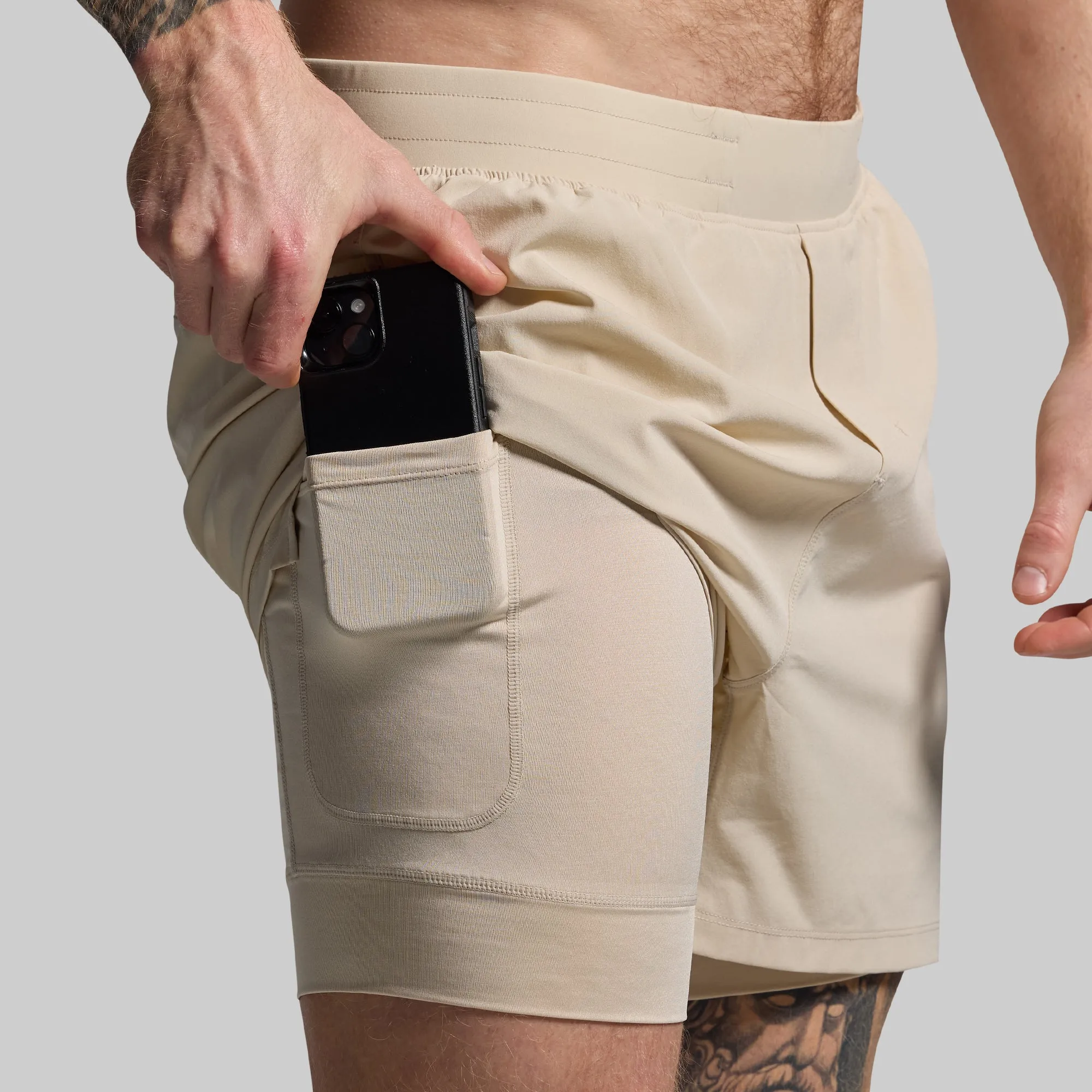 Men's Endurance Short w/ Compression (Oatmeal) sold by Born Primitive product image thumbnail 5