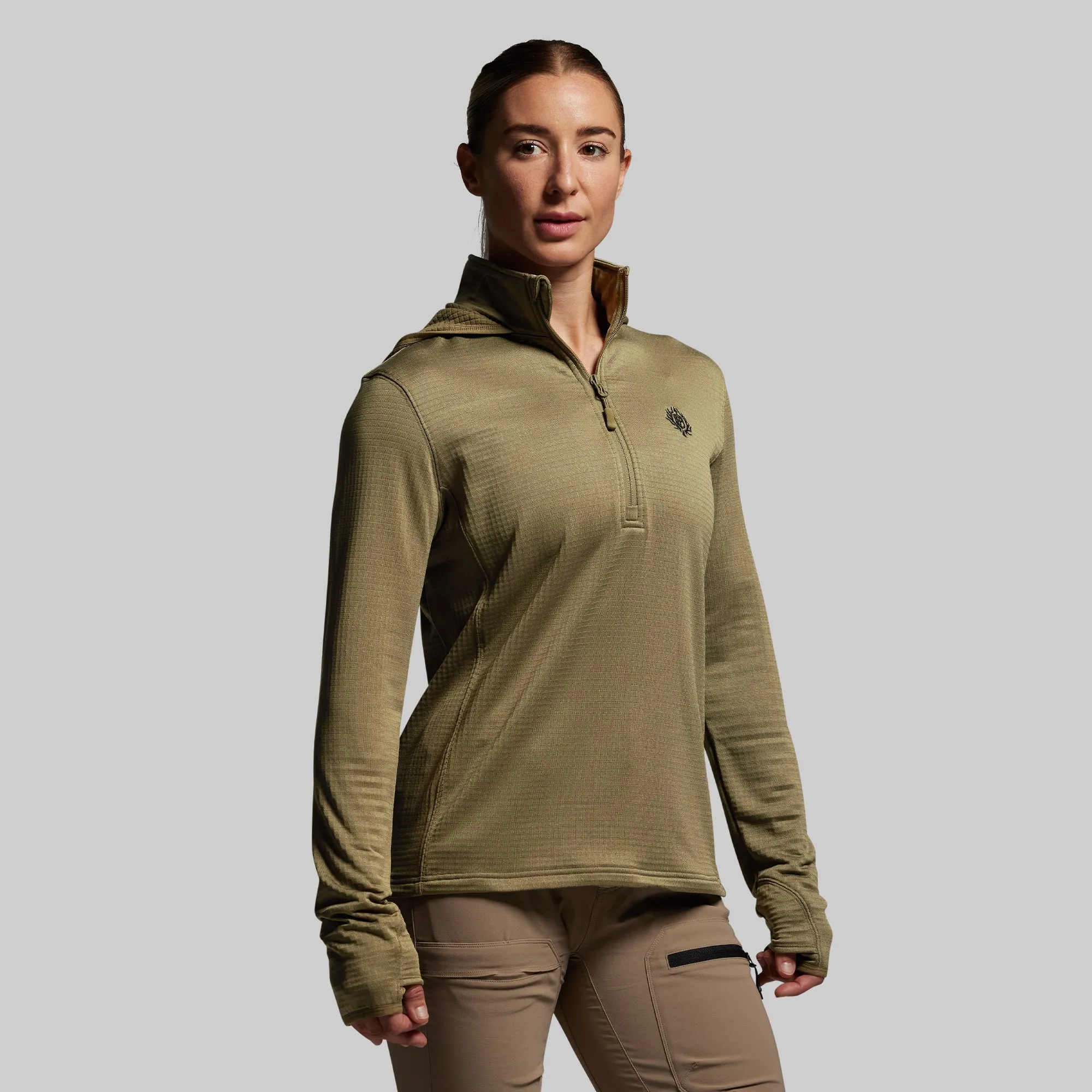 Women's Quiver Half Zip Hoodie 2.0 (OD Green) sold by Born Primitive