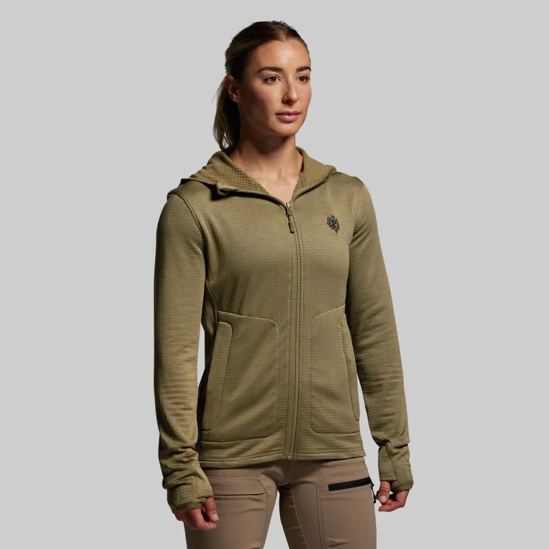 Women's Quiver Full Zip Hoodie 2.0 (OD Green) sold by Born Primitive