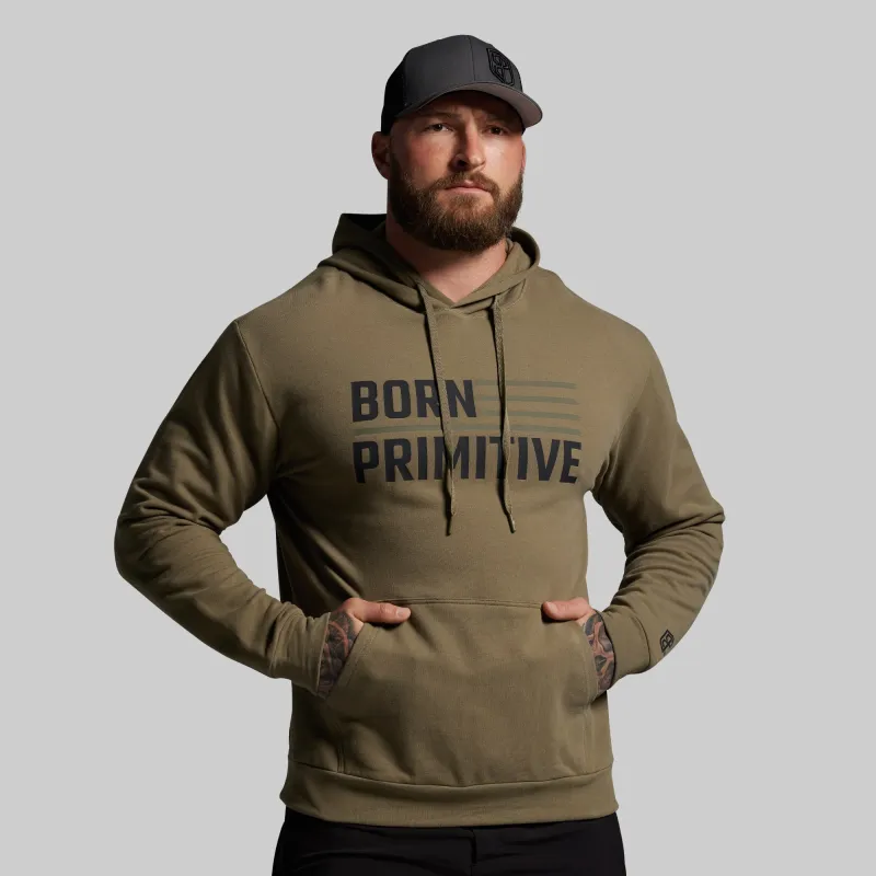 BP Flag Men's Unmatched Hoodie (OD Green) sold by Born Primitive