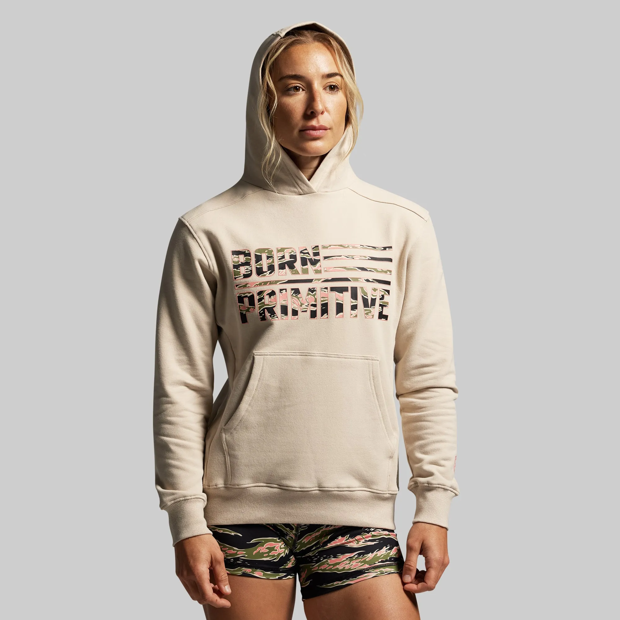 BP Flag Women's Unmatched Hoodie (Pumice/Pink Jungle Tiger) sold by Born Primitive product image thumbnail 5