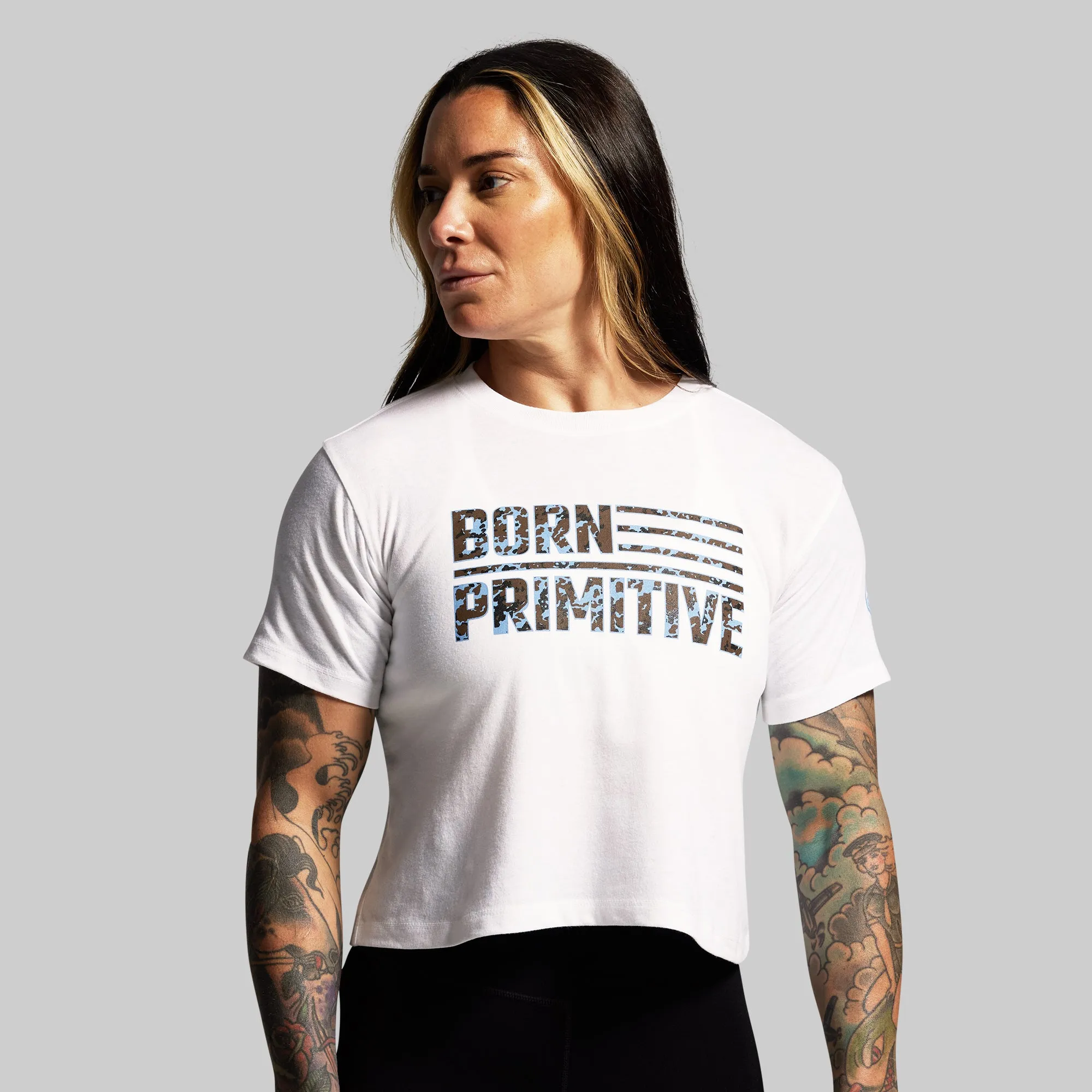 BP Flag Crop Tee (White/Speckle) sold by Born Primitive