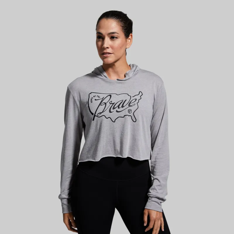Home of the Brave Cropped T-Shirt Hoodie (Athletic Grey) sold by Born Primitive