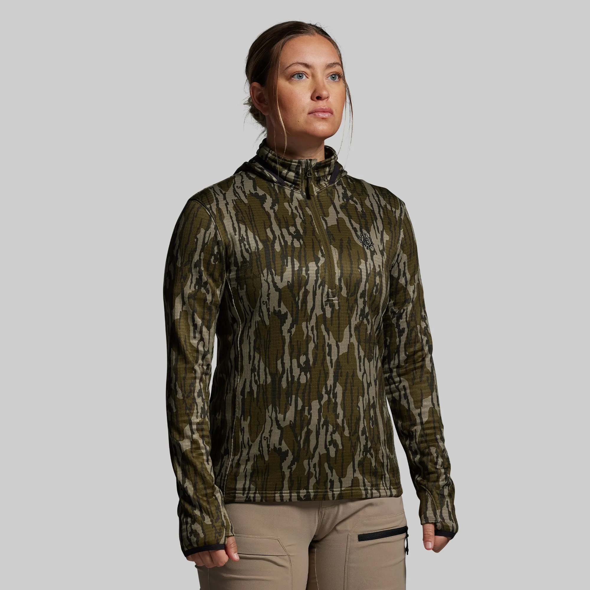 Women's Quiver Half Zip Hoodie 2.0 (Mossy Oak® Original Bottomland®) sold by Born Primitive