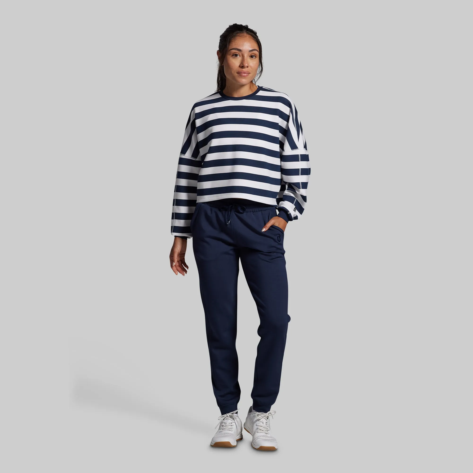 Lounge Lux Cropped Pullover Set (BP Navy Stripe) sold by Born Primitive