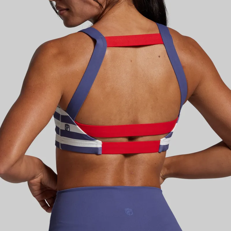 Moxie Sports Bra (Deep Sky Stripe) sold by Born Primitive
