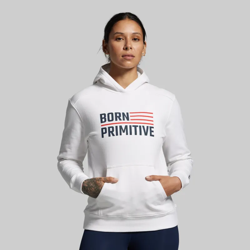BP Flag Women's Unmatched Hoodie (White) sold by Born Primitive