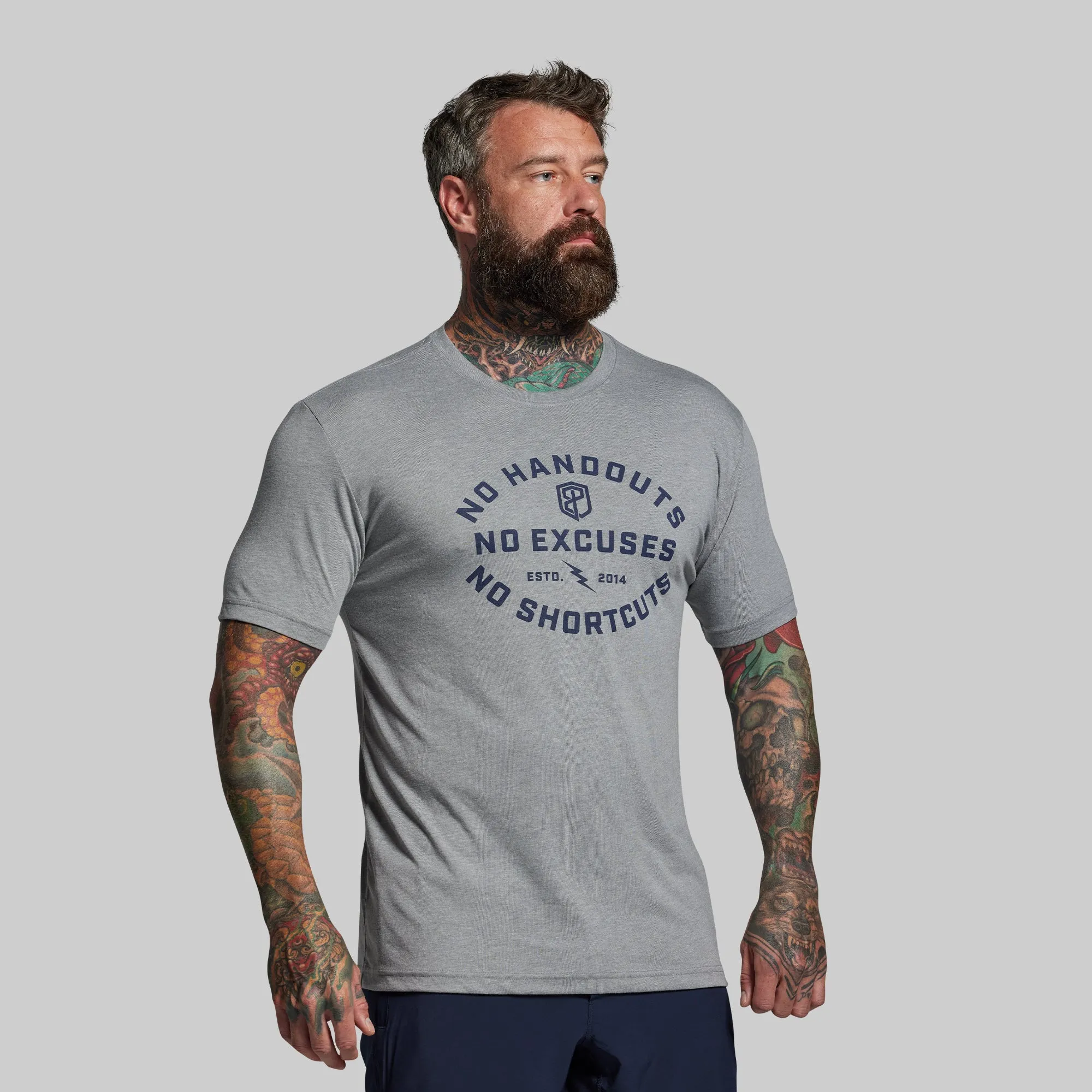 No Excuses Tee (Heather Grey) sold by Born Primitive