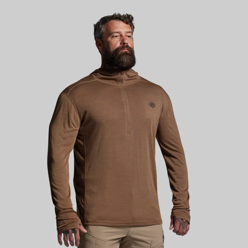 Ridgeline Merino Half Zip Hoodie 165 (Coyote Brown) made by Born Primitive
