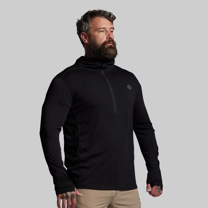 Ridgeline Merino Half Zip Hoodie 165 (Black) made by Born Primitive