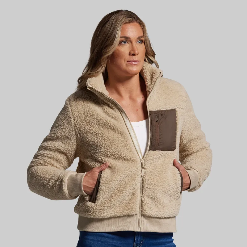 Women's All Season Sherpa Full Zip (Oatmeal) sold by Born Primitive