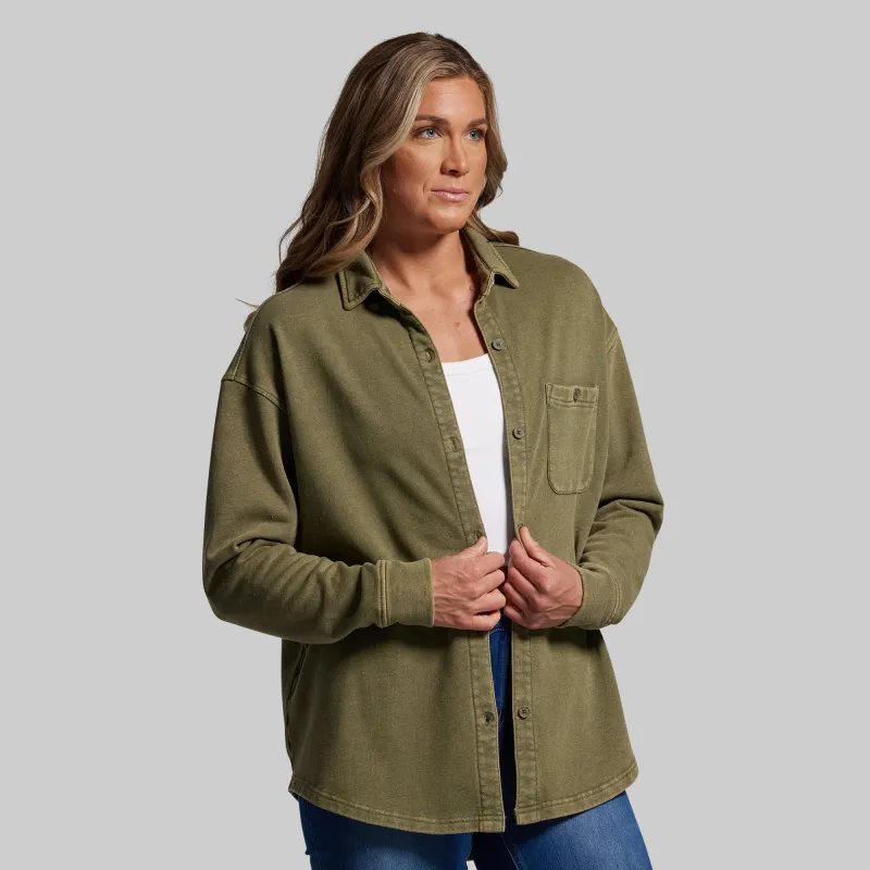 Women's Oversized Washed Button Up (Deep Green) made by Born Primitive