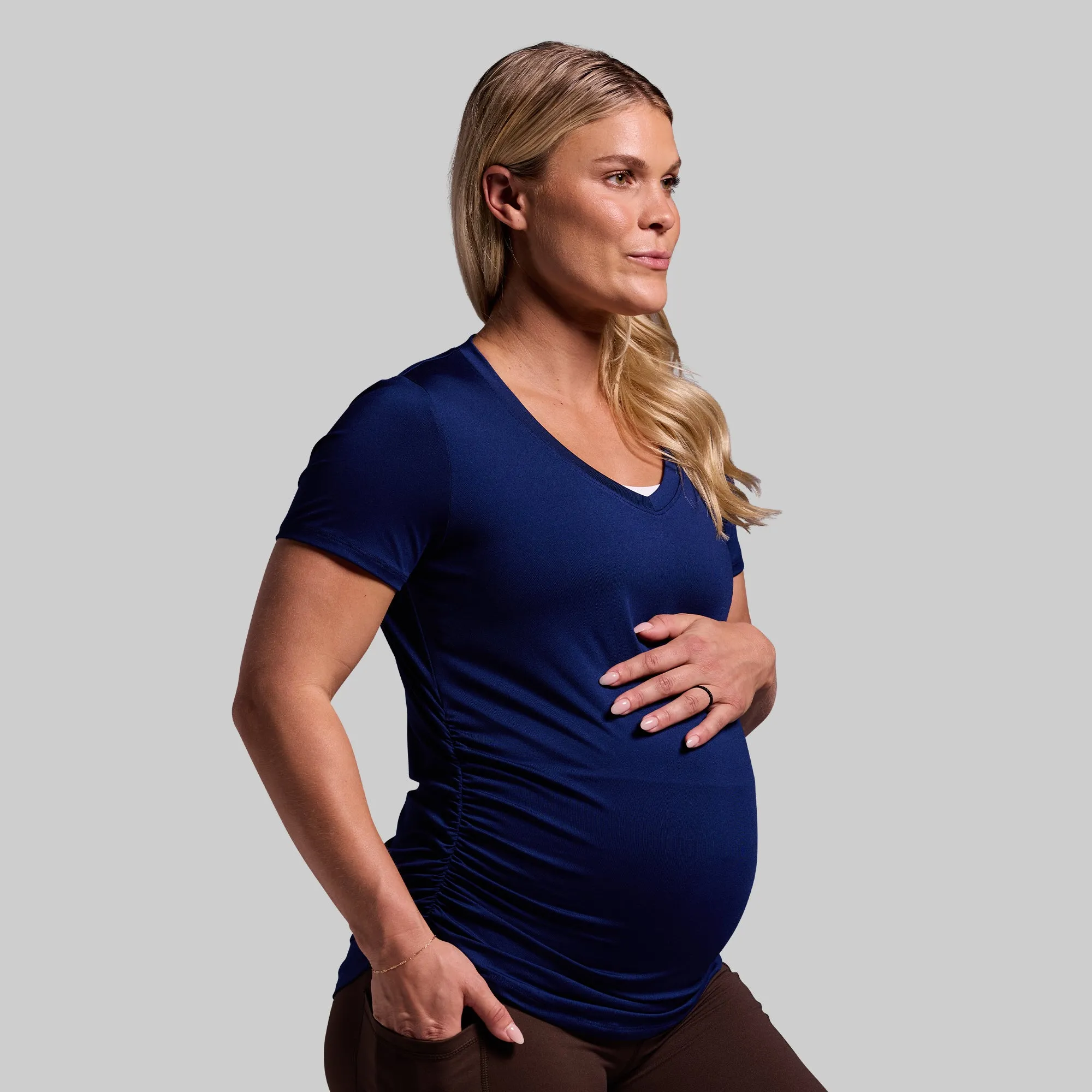 Maternity Athleisure Short Sleeve V-Neck (Blue Depths) sold by Born Primitive