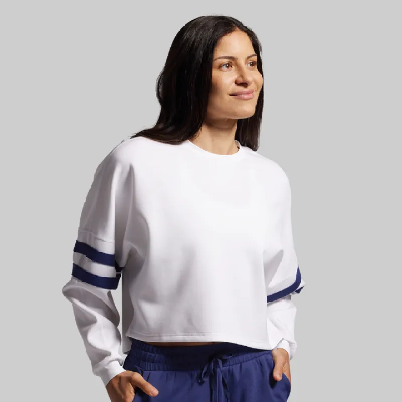 Lounge Lux Varsity Cropped Pullover (White) made by Born Primitive