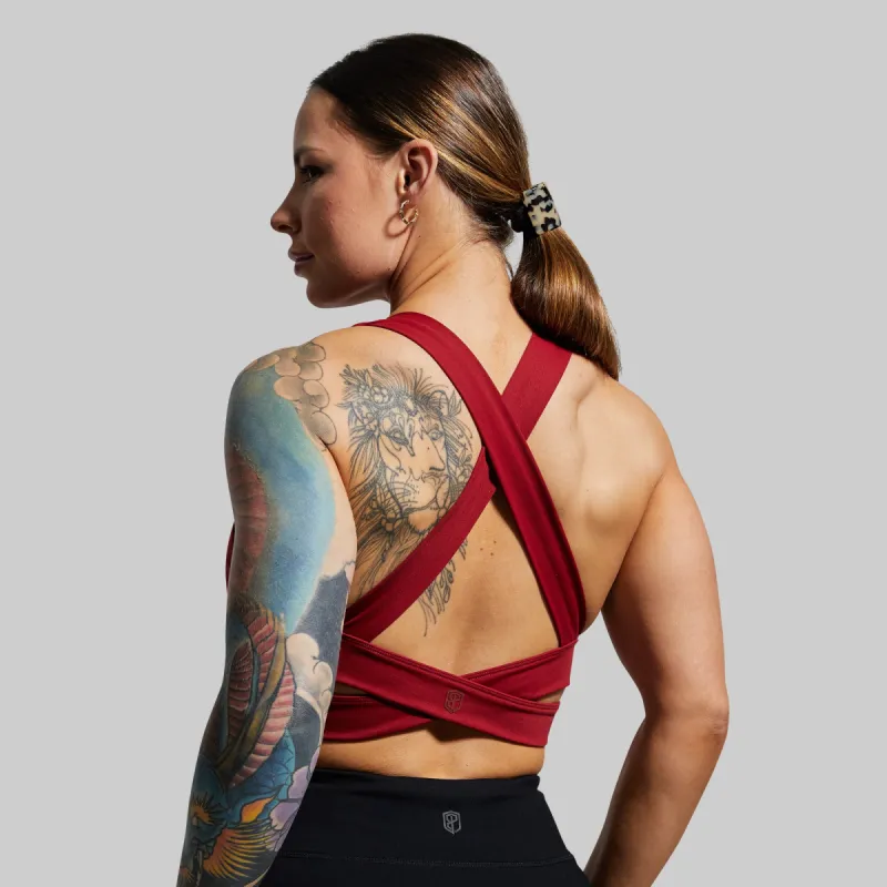 Double Cross Sports Bra (Wine) sold by Born Primitive