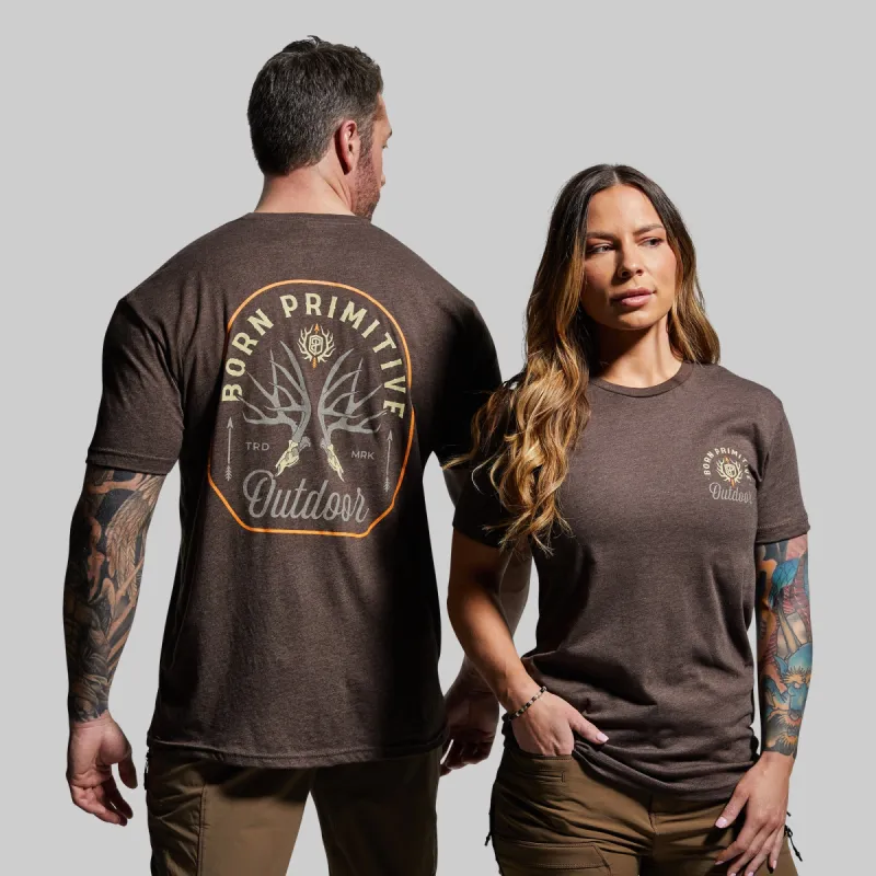 Outdoor Mule Deer Badge Tee (Chestnut) sold by Born Primitive