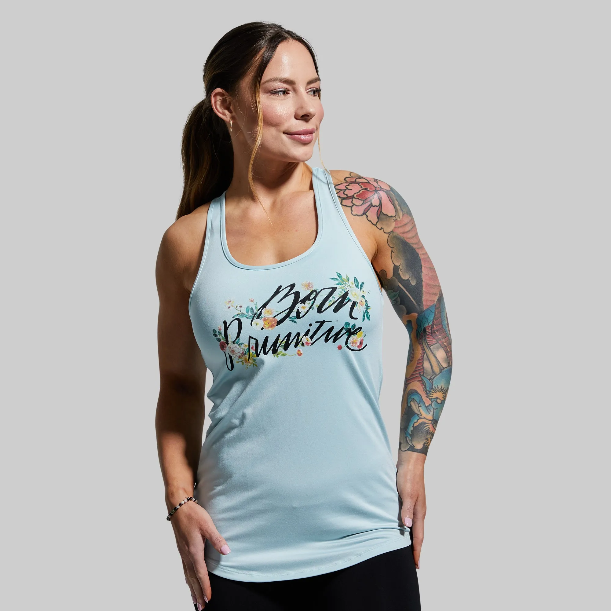 Floral Calligraphy Staple Tank (Sky Blue) sold by Born Primitive