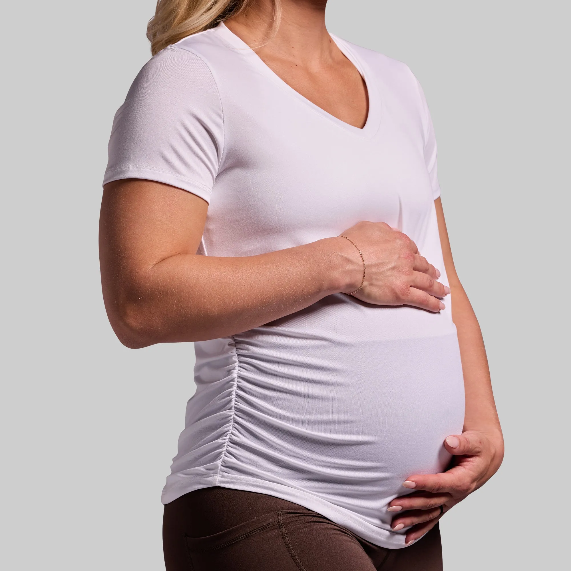 Maternity Athleisure Short Sleeve V-Neck (White) sold by Born Primitive product image thumbnail 4