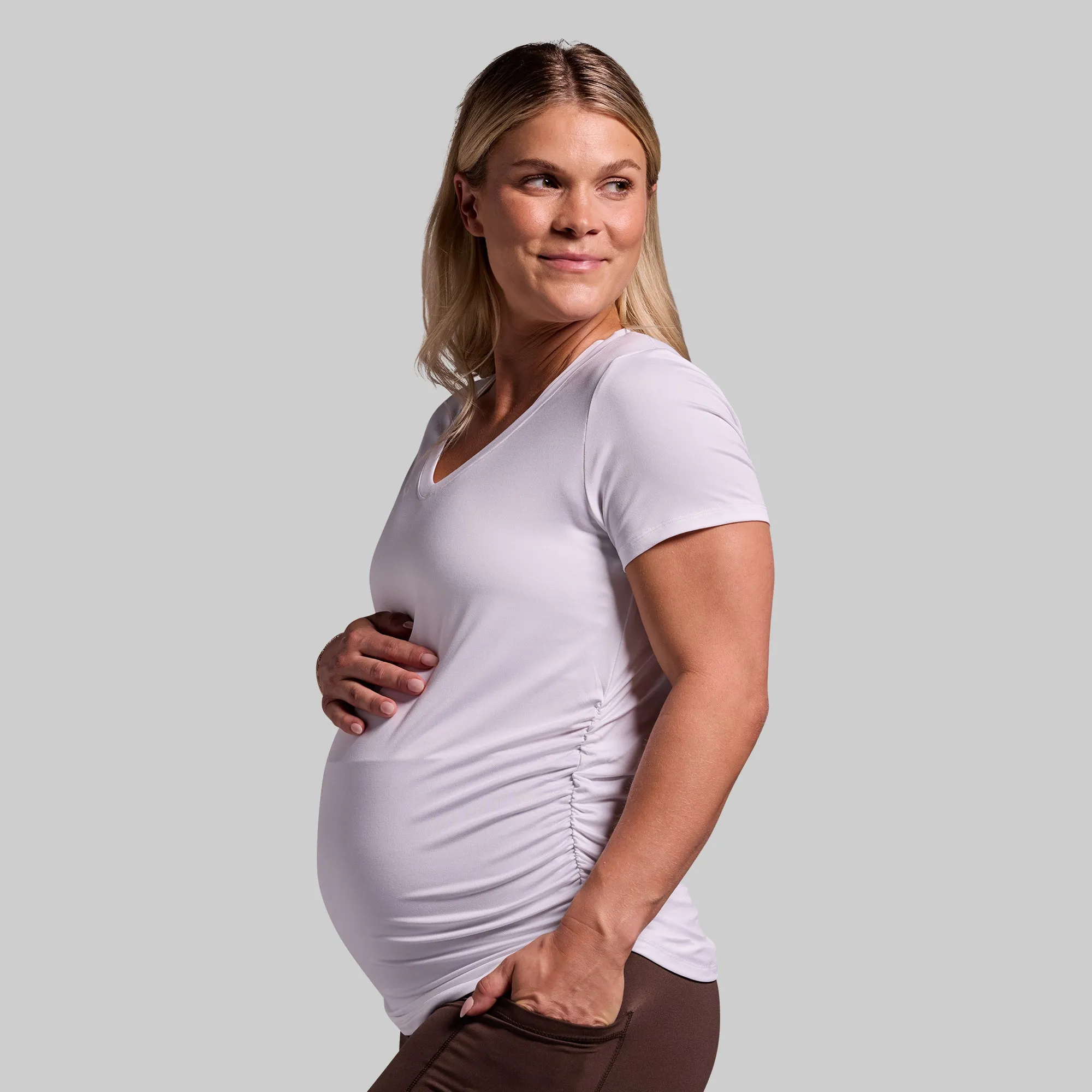 Maternity Athleisure Short Sleeve V-Neck (White) sold by Born Primitive product image thumbnail 3