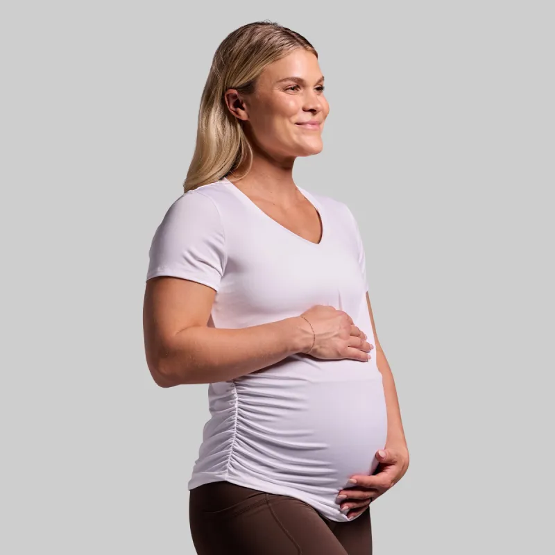 Maternity Athleisure Short Sleeve V-Neck (White) sold by Born Primitive