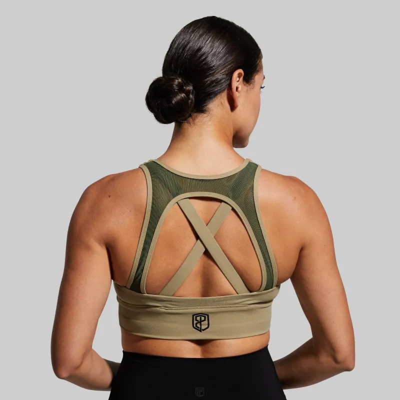 X-Factor Sports Bra (Brand Strength-Olive) sold by Born Primitive