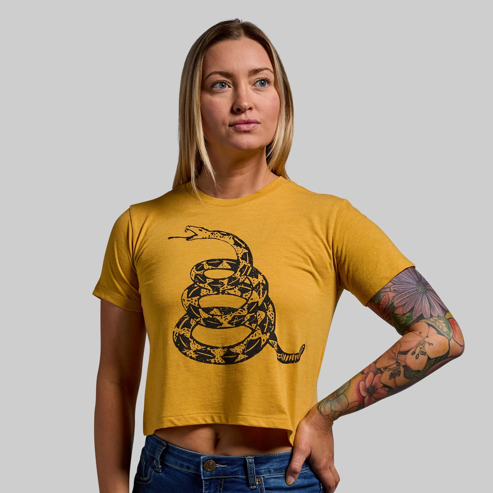 Gadsden Flag Crop Tee (Mustard) sold by Born Primitive