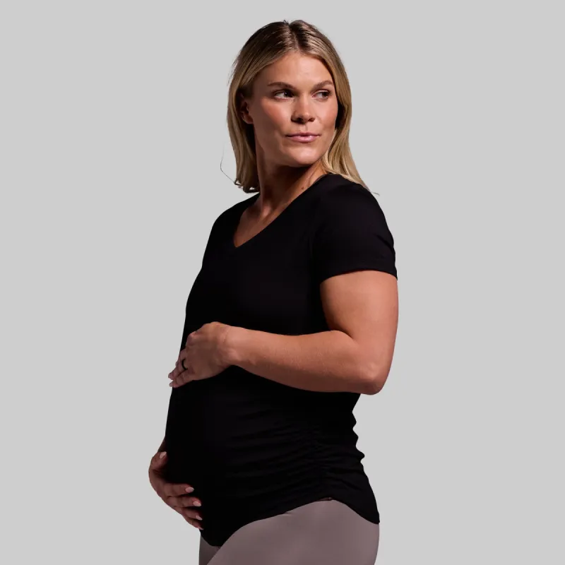 Maternity Athleisure Short Sleeve V-Neck (Black) sold by Born Primitive